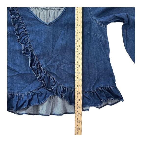 Madewell Womens Size(S) Blue Denim Ruffle Detail Cotton Blouse Top Cropped - Picture 7 of 8